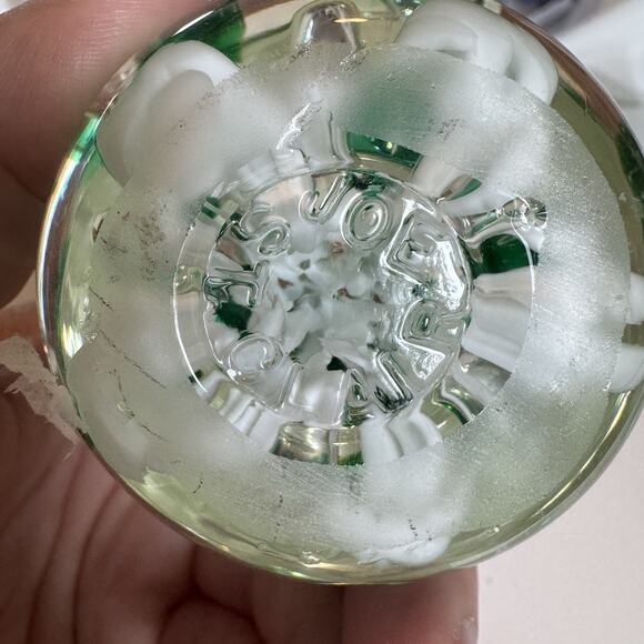 Vintage Green Joe St. Clair Controlled Bubble Art Glass Paperweight 3.5"x3 - Picture 6 of 9